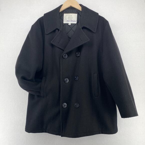 US NAVY Jacket Men L USN Military Wool Peacoat Double Breasted Uniform Black VTG - Picture 1 of 11
